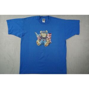Vintage T-Shirt Mens XL USA Bear Graphic Blue Teddy American Flag Single Stitch